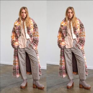 FREE PEOPLE Cardi Plaid Faux Fur Coat